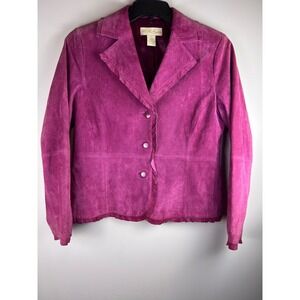 Vintage Pink Leather Suede Ruffle Trim Blazer Jacket‎ Women's Size M